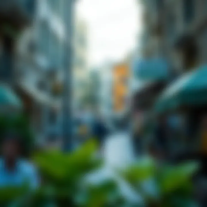 Vibrant community life in واحة السيليكون with bustling cafes and shops