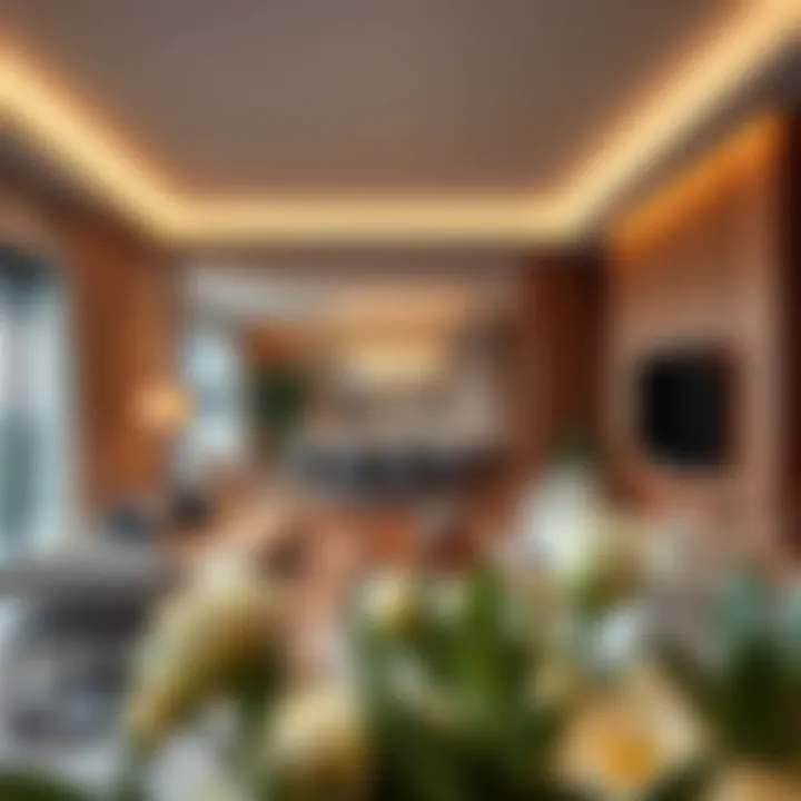 Contemporary Interior Design at Sobha Hartland Creek Vistas Stylish living space featuring contemporary interior design elements in a residence at Sobha Hartland Creek Vistas.