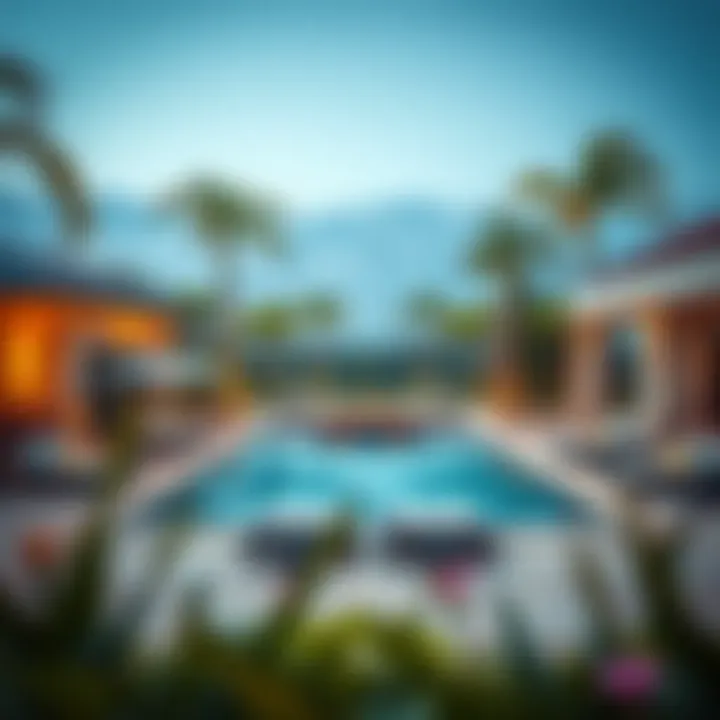 Luxury Pool Area at Sobha Hartland Creek Vistas Luxurious swimming pool area surrounded by exquisite landscaping within Sobha Hartland Creek Vistas.