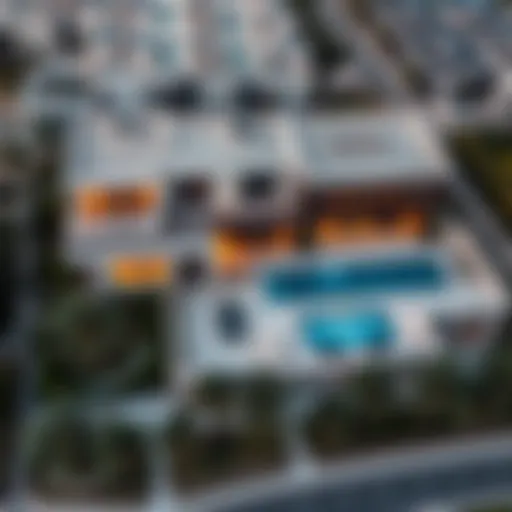 Aerial view of Tameem House showcasing its unique architectural design