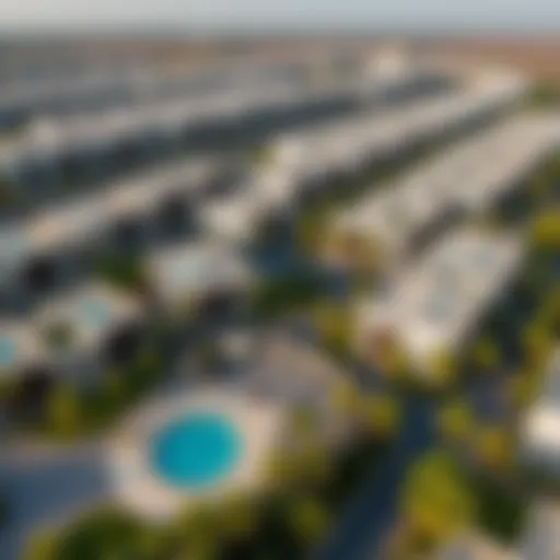 Aerial view of the Arjan community showcasing its modern architecture and green spaces