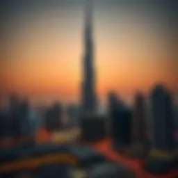 Majestic view of Burj Khalifa at sunset