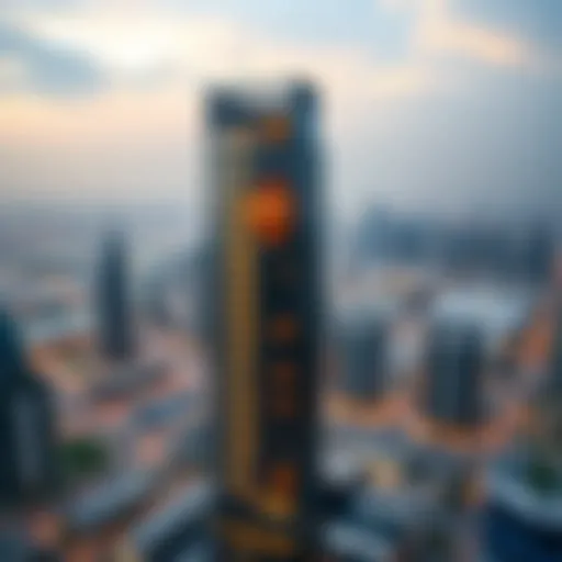 Aerial Perspective of Blakely Tower Aerial view of Blakely Tower showcasing its modern architectural design against the Dubai skyline.