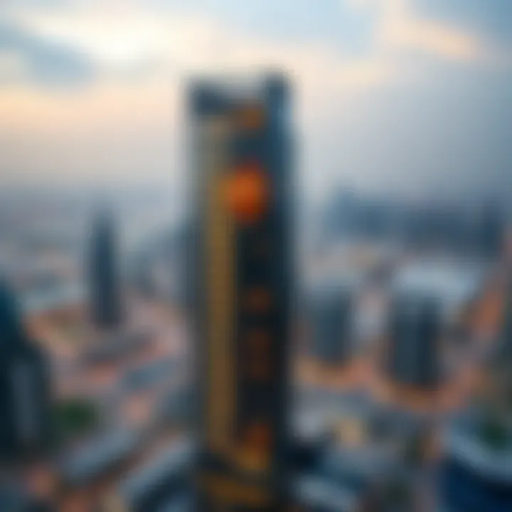 Aerial Perspective of Blakely Tower Aerial view of Blakely Tower showcasing its modern architectural design against the Dubai skyline.