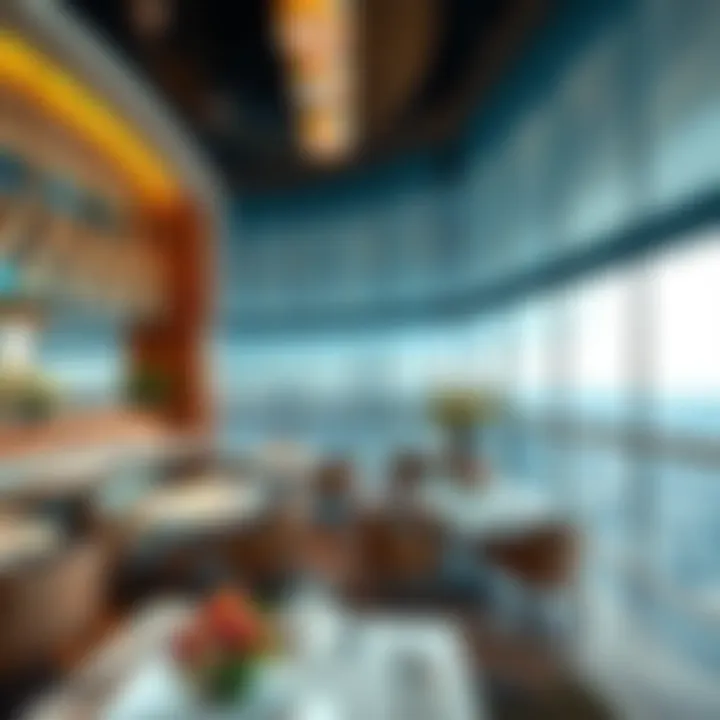 Gastronomic Delights in the Sky An elegant dining area within Burj Khalifa, highlighting fine dining with a stunning city view.