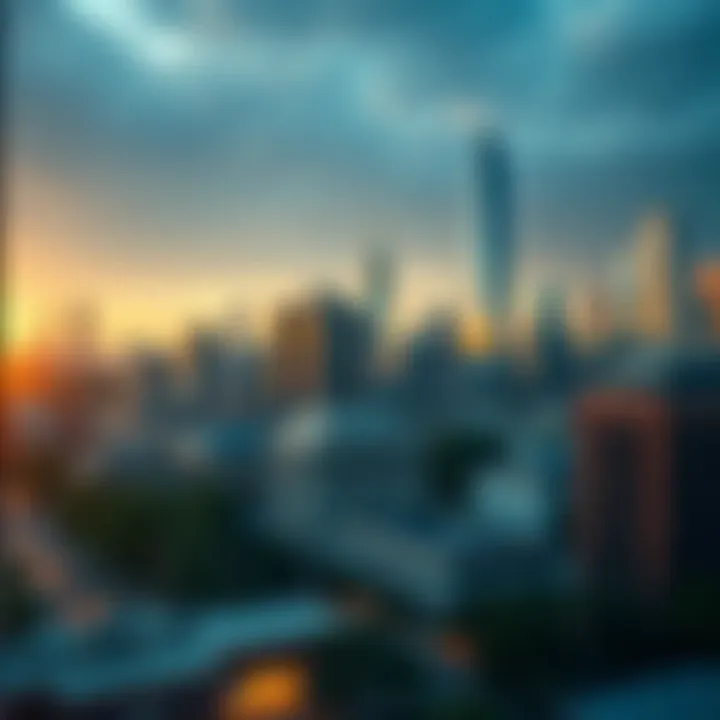 A city skyline with educational institutions integrated into urban planning