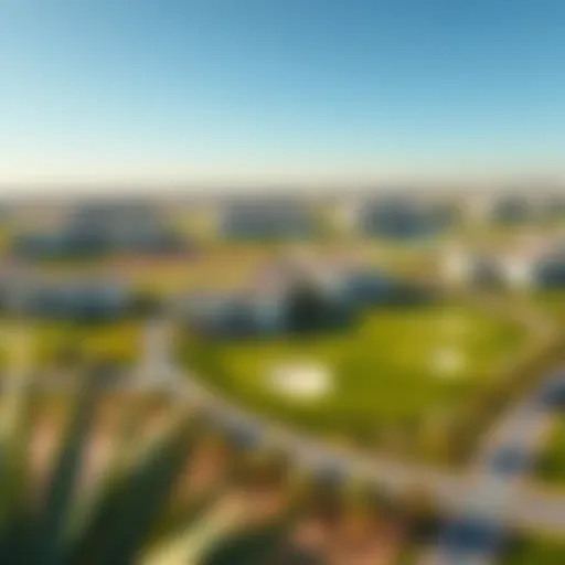 Aerial View of Luxury Golf Residences in Dubai A stunning aerial view of a luxury golf residence community in Dubai