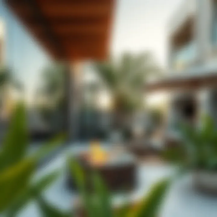 Upscale Outdoor Lifestyle near Golf Residences An upscale outdoor lifestyle area adjacent to a golf residence