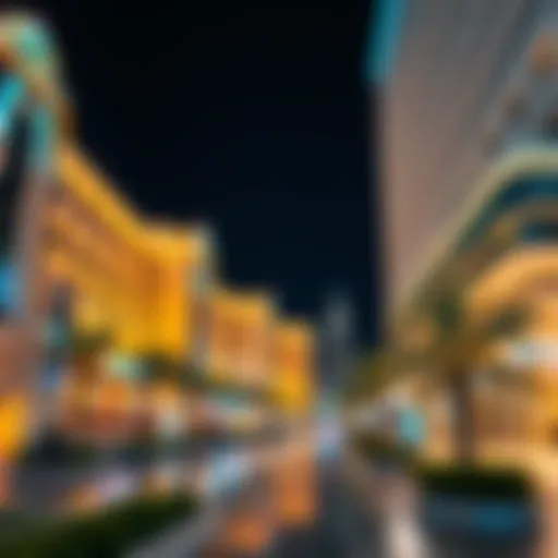 Stunning view of the Dubai Hilton Walk at night, showcasing vibrant lights and architecture