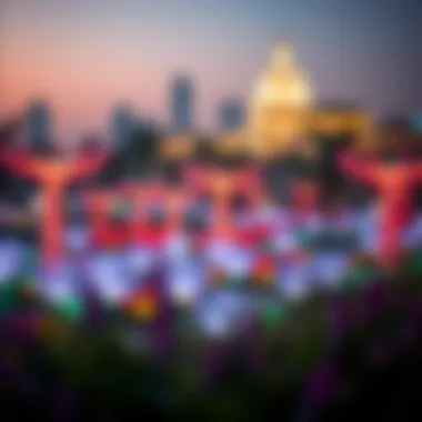 Serene Landscape Illuminated by Vibrant Lights A serene landscape illuminated by vibrant lights in Dubai