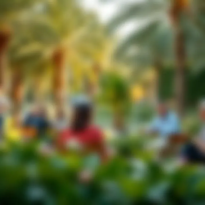 Engaging Community Spaces in the Gardens Community members enjoying the serene environment of the Gardens, emphasizing social interaction