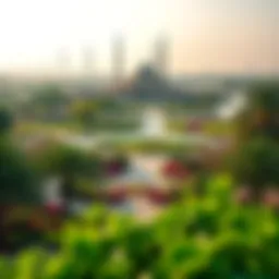 A panoramic view of the lush Gardens of Mohammed bin Rashid, showcasing its vibrant landscapes