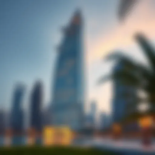 Reef Tower Architectural Marvel Stunning view of the Reef Tower showcasing its unique architectural design against the Dubai skyline