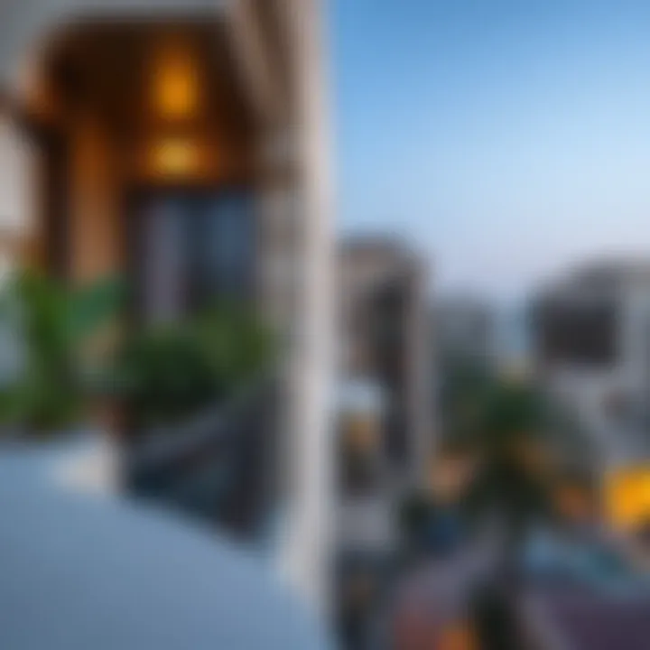 Community spaces featuring balconies in urban settings