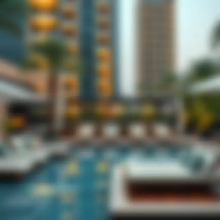 Outdoor Luxury Amenities at W Residence Dubai Exquisite outdoor amenities at W Residence Dubai including pool and lounge areas