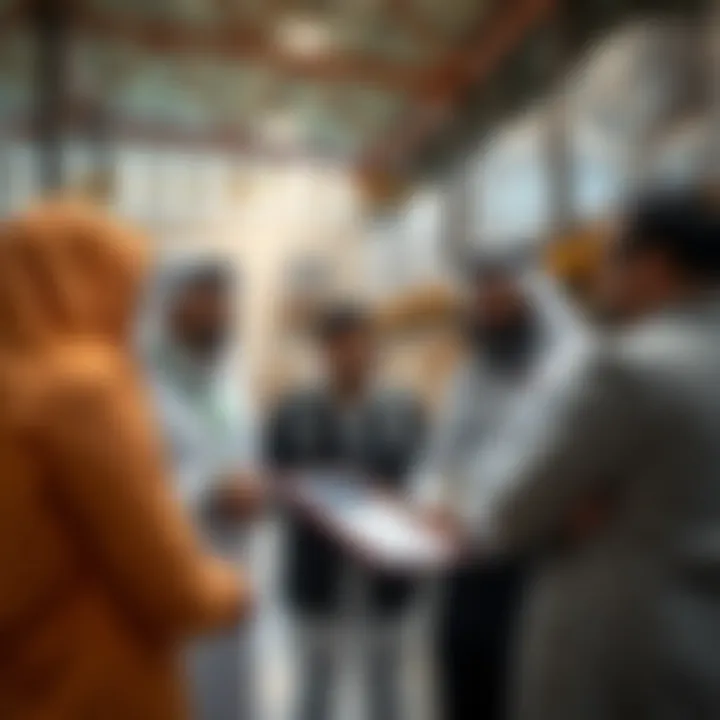 Warehouse operators discussing logistics strategies and market trends