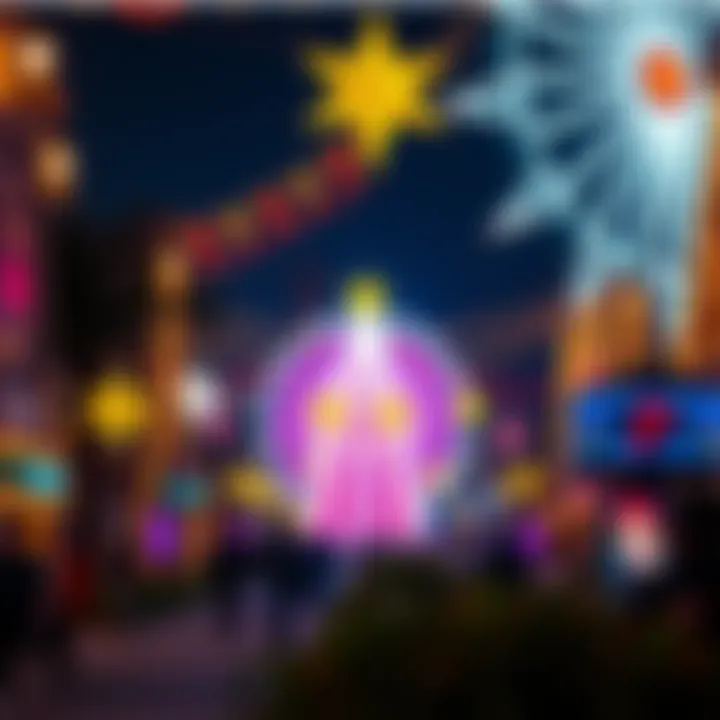 Illuminated Attractions in Global Village Night view of Global Village with illuminated attractions