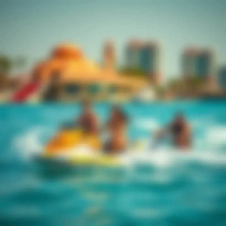 Vibrant leisure activities at Jumeirah Beach, including water sports and family fun