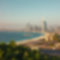A panoramic view of Jumeirah Beach showcasing the skyline of Dubai