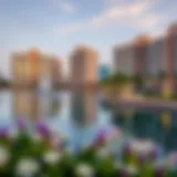 A panoramic view of Lake View in Jumeirah Lake Towers highlighting the residential architecture and water features.