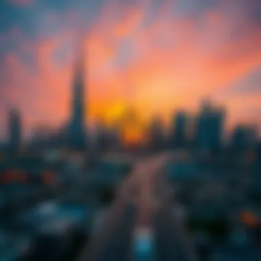 Vibrant Dubai skyline at sunset