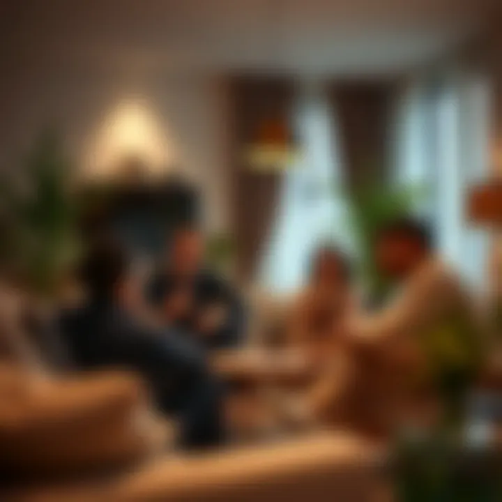 A diverse group of individuals socializing in a shared living space