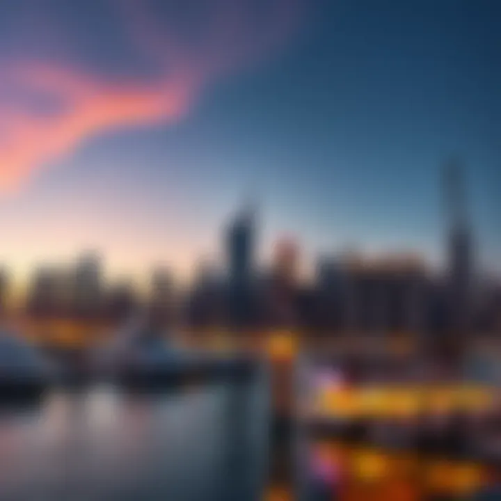 Dubai Marina Skyline at Dusk Stunning view of Dubai Marina skyline at sunset