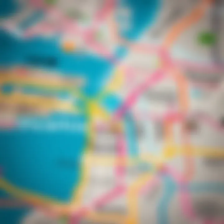 Dubai Metro Connectivity Map A vibrant map of the metro lines connecting various districts in Dubai, including Al Seef.