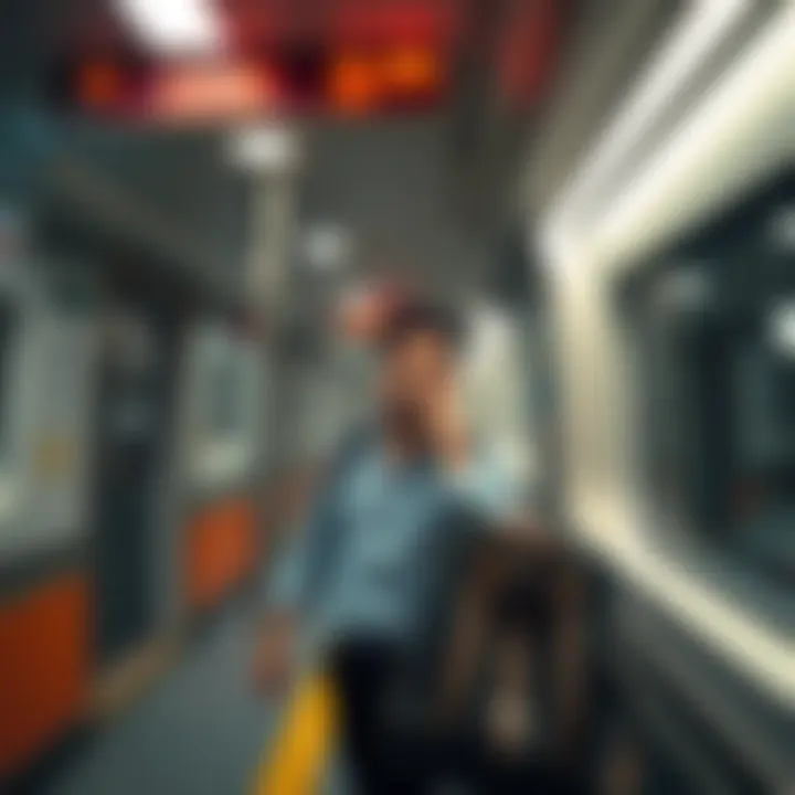 Effortless Navigation of Al Seef Metro A traveler effortlessly navigating the metro system, illustrating user-friendly transportation.