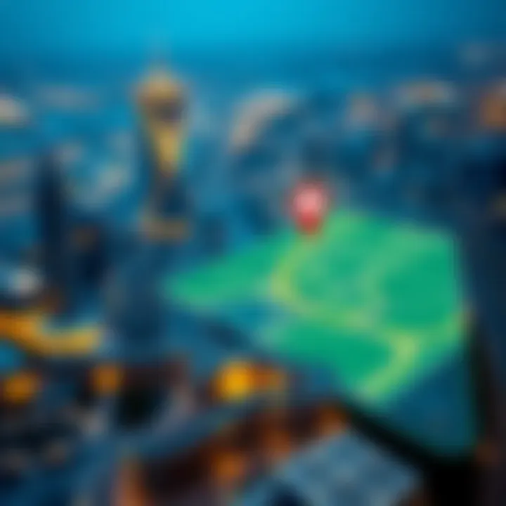 Map highlighting the strategic location of Oberoi Business Center in Dubai