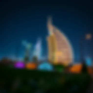 Illuminated Nightscape of Pointe Dubai Night view of Pointe Dubai illuminated with vibrant lights