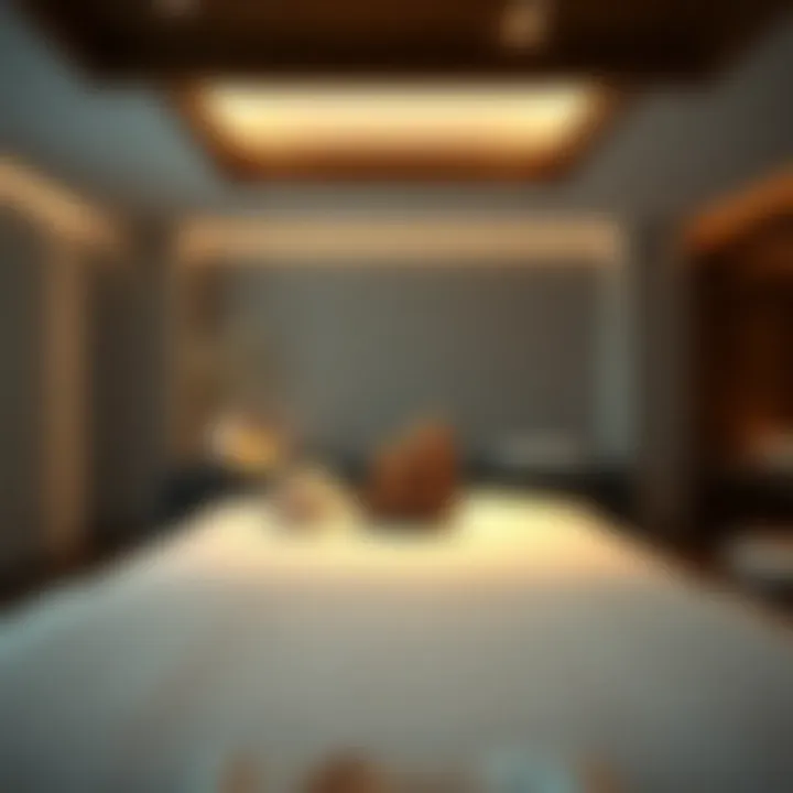 Serene wellness treatment room featuring natural elements