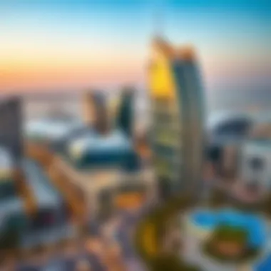Location Advantages of the Crystal Blue Building in Tecom Panoramic view of Tecom highlighting the location advantages of the Crystal Blue Building