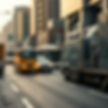 A busy Dubai street during the day, illustrating urban logistics and transportation