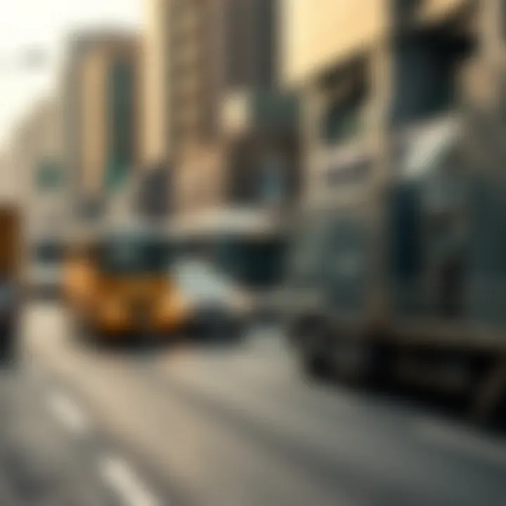 A busy Dubai street during the day, illustrating urban logistics and transportation