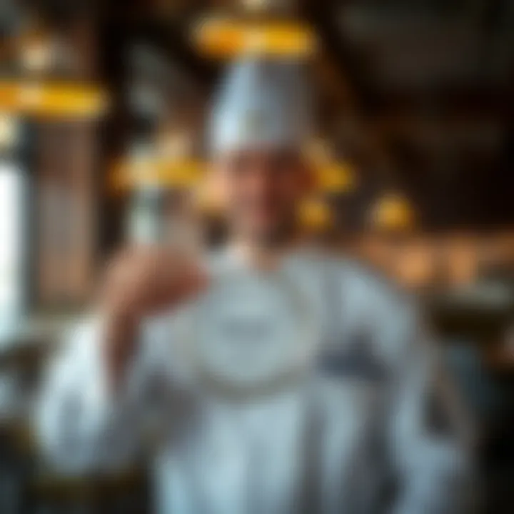 A chef showcasing a Michelin star award in an upscale restaurant