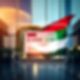 Illustration depicting the UAE flag with a digital e-visa concept