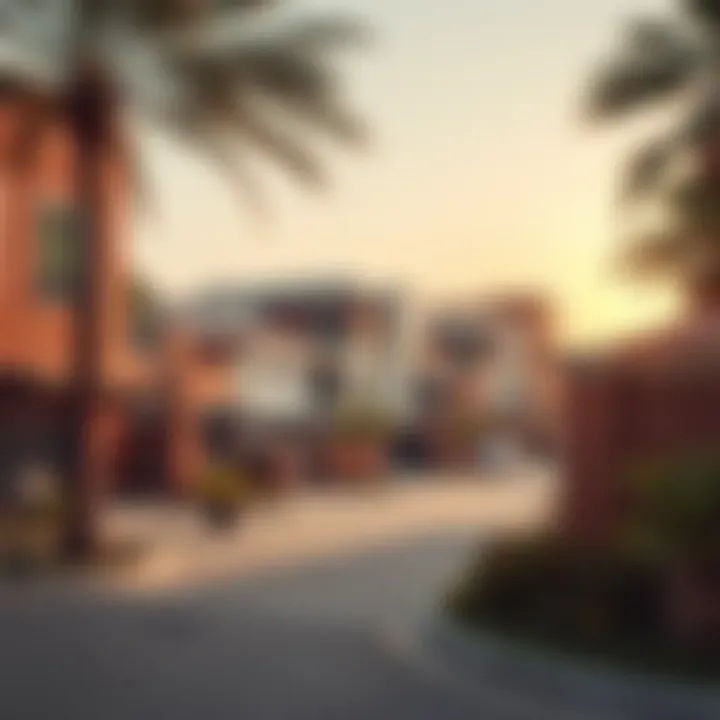 Diverse Rental Properties A vibrant neighborhood showcasing the diverse rental properties in Dubai