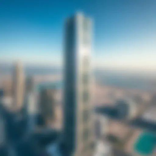 Aerial view showcasing the architectural design of the Kaizen Tower in Dubai