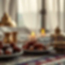 Traditional iftar setting with dates and water