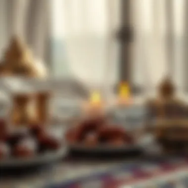 Traditional iftar setting with dates and water