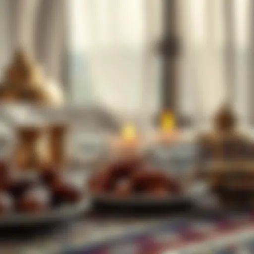 Traditional iftar setting with dates and water