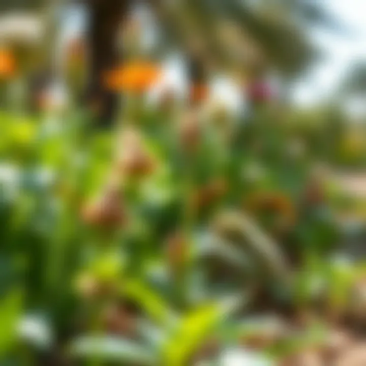 Biodiversity in Wasl Green Park Close-up of diverse plant species thriving in Wasl Green Park, highlighting biodiversity.