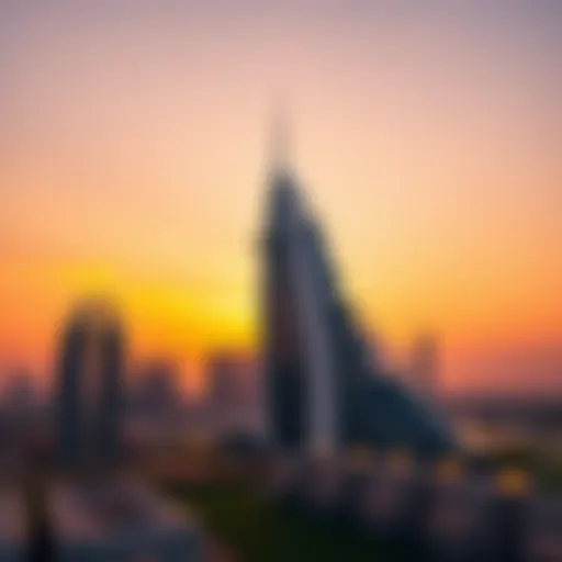 Yas Tower at Sunset A stunning view of Yas Tower against the Dubai skyline at sunset